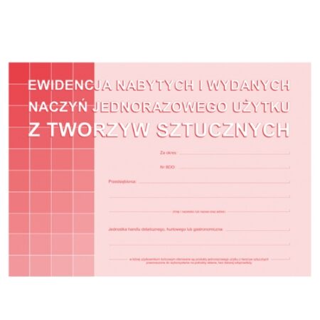 Ewidencja nabycia i wydania naczyń jednorazowego użytku A5 druk Packware